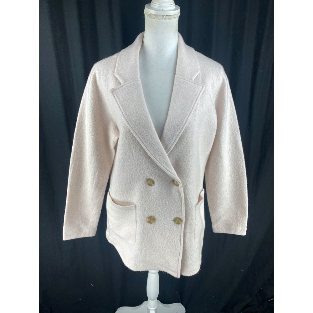 Nordstrom Signature Womens L Boiled Merino Wool Blazer Knit Coat Light Pink